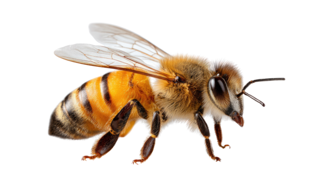 Close-up of a Busy Bee: A close-up view of a honeybee, revealing intricate details of its anatomy, wings, and striped abdomen. The image captures the industrious nature of the bee in stunning detail.