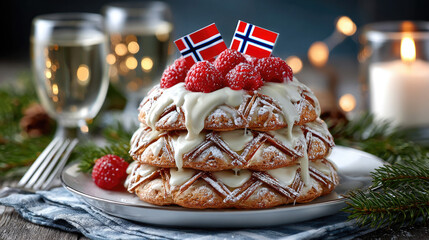 Kransekake is a traditional Danish and Norwegian Christmas pastry, an almond cake shaped like a pyramid.