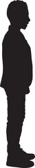 vector,silhouette of a side view of a boy standing  dressed with jacket