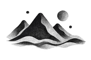 Wandcirkels plexiglas Hokusai The Great Wave Abstract monochrome mountain landscape with grainy texture and celestial spheres floating in the sky  © icon_art