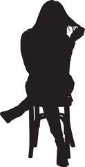 vector, silhouette of front view of woman sitting on chair and touching her hair