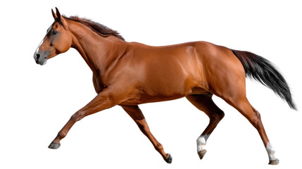 Naklejka premium The Rushing Horse: Capturing the elegance of a chestnut horse in mid-gallop, showcasing its powerful form and spirited energy against the light.