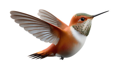 Obraz premium Hummingbird in Flight: A vibrant hummingbird displays its iridescent plumage and delicate wings as it hovers gracefully in mid-air. It captures the essence of flight and natural beauty.