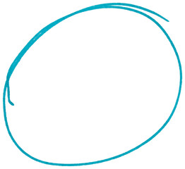 Hand drawn blue marker circle sketch, abstract ink oval stroke for highlight, emphasis, underline, business note, doodle design, isolated simple round shape element on transparent background