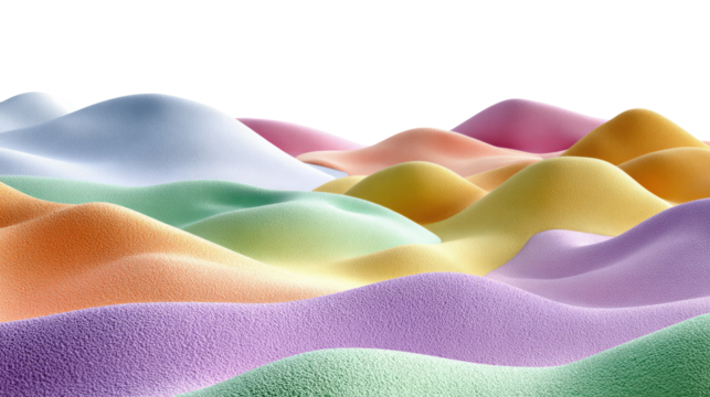 Rolling Hills of Color: A mesmerizing landscape of undulating hills, painted in a spectrum of soft, pastel hues, evoking a sense of tranquility and whimsy.