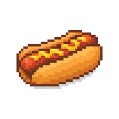 Pixel Art Hot Dog Icon with Mustard Vector Illustration