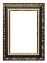 Realistic black vintage frame isolated on white background. Rectangle frames mockup. Classic Photo wooden frame. Black border for painting, poster, and photo gallery. 3d png illustration.