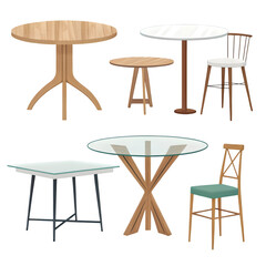 Assortment of Contemporary and Traditional Bistro Tables and Chairs on transparent background
