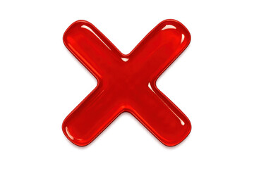 Red x mark symbol communicating error, wrong answer, decline, failure, and cancellation, on transparent background