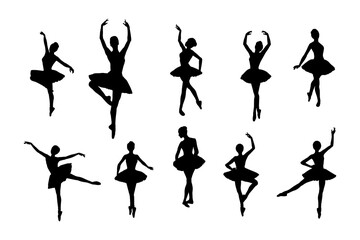 Ballerina's poses. Basis silhouettes on white background