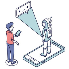 Man and robot on phone screen