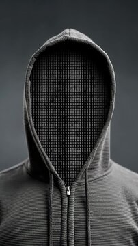 Hoodie with digital binary code face dark technology concept