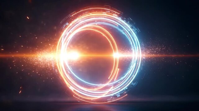 Energetic glowing portal animation sequence for sci-fi games or futuristic technology promo videos with dynamic sparks and light trails