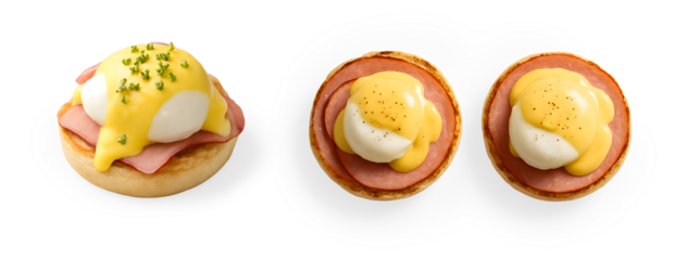 Classic Eggs Benedict with Hollandaise Sauce on Transparent Background