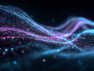 Background of abstract digital waves design in purple and blue hues.  Technology background, Data Network Flow.