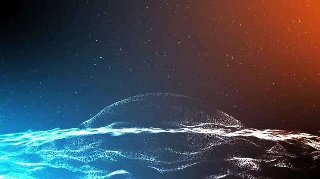 Mesmerizing abstract wave particle animation with glowing energy flow and subtle particles