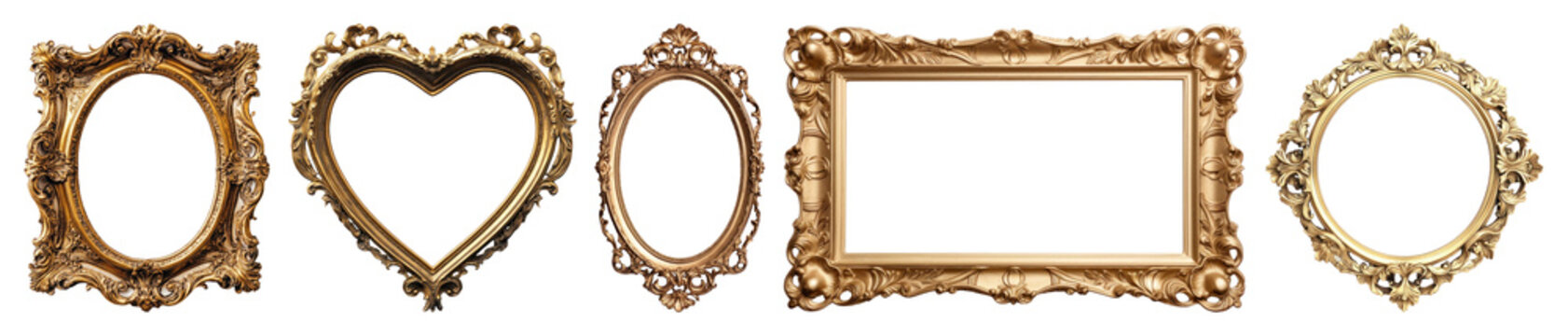 PNG Elegant ornate gold frames collection, element set on transparent background