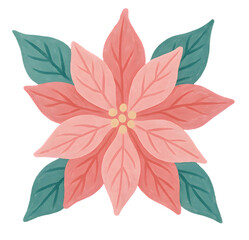 Poinsettia flower hand drawn pastel texture transparent PNG for Christmas cards invitations stickers wreath accents and festive branding