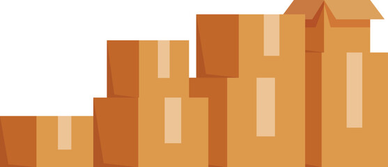Different sized packed cardboard boxes stacked and ready for shipping and handling