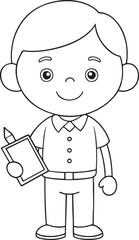 Cute student coloring page with pencil and notebook perfect for school learning and art activities