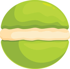 Round pistachio macaron showing its creamy filling, creating a sweet and delicious treat