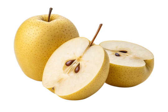 Nashi is a hybrid of apple and pear isolated on white background