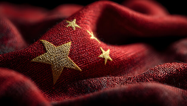 China national flag with red field and five yellow stars, symbolizing communist revolution and unity under party leadership.