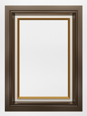 Obraz premium Realistic brown Elegant picture frame on white background. Rectangle frame mockup. Classic Photo wood frame. Border for painting, poster, and photo gallery.