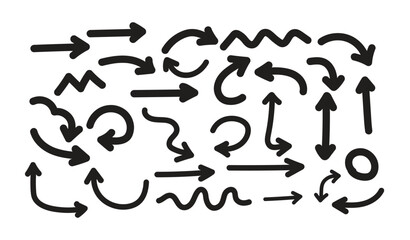 Hand drawn arrows, direction pointers set vector