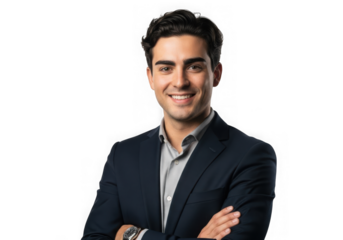 Confident man in suit with arms crossed smiling professional portrait transparent background