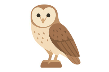Stylized barn owl standing on a small perch in flat design against a white background