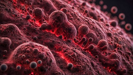 Aggressive Cancer Cells Multiplying on Tissue Surface - Scientific 3D Rendering