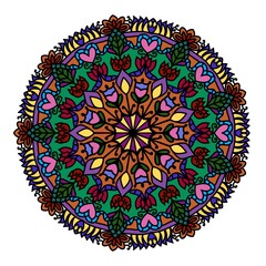 A beautiful and highly detailed mandala illustration in black and white. This intricate design features a symmetrical floral pattern with delicate petals, swirls, and decorative elements. 