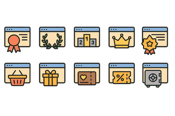 Set of Browser Window Icons for Awards, Shopping, and Security