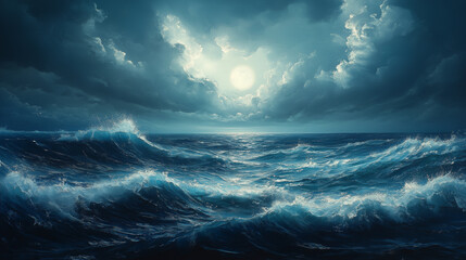 sea wave during storm in the ocean with big clouds