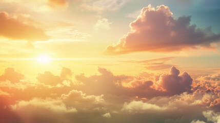 Sunset cloudy sky with the orange sun