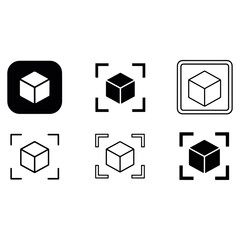 3D cube scanning icon, augmented reality object symbol, digital graphic design element set