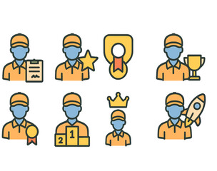 Set of Achievement Icons with Orange Figures