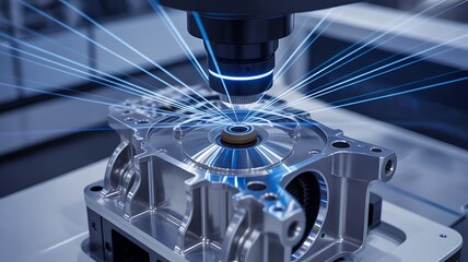 Laser engraving machine processing metal part with precision light beams