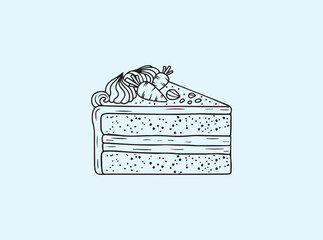 Minimalist black line art of a decorated carrot cake slice, simple and tempting bakery illustration
