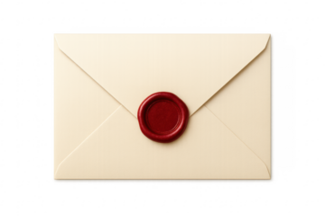 Vintage envelope with red wax seal on transparent background