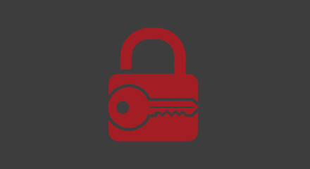Red padlock with key inserted on a gray background, a symbol of security and access