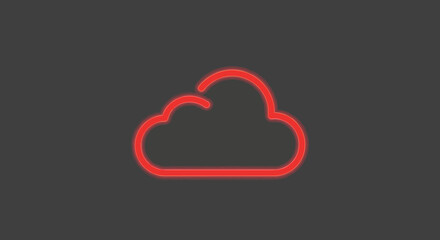 A minimalist cloud icon with a red outline on a dark gray background, simple and clean