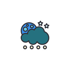 Illustrated cloud with raindrops and stars, symbolizing nighttime rainfall, perfect for forecast widgets, meteorology diagrams, and climate reporting visuals.