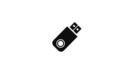 Black and white icon of a flash drive, diagonal on a white background
