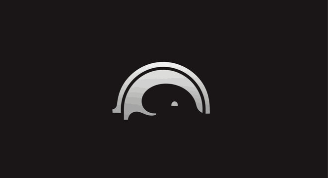 Abstract silver logo on black. Curved shapes create a stylized bird-like image. Clean design