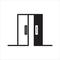 A simple vector icon depicting a pair of sliding doors, one open and one closed, or automatic doors, representing entrances, exits, building access, and openings.