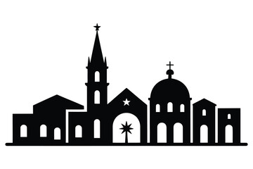 Christmas Bethlehem City Silhouette Vector – Holy Night Church Skyline with Star of Bethlehem, Religious Nativity Scene Illustration, Elegant Holiday Winter Christian Design