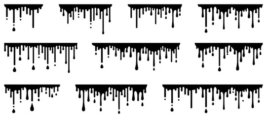 Black dripping oil stain, melt drips , liquid, ink silhouettes isolated vector illustration