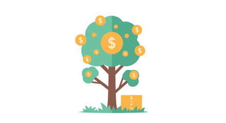 Money Tree Growing Coins and Dollars Symbol.